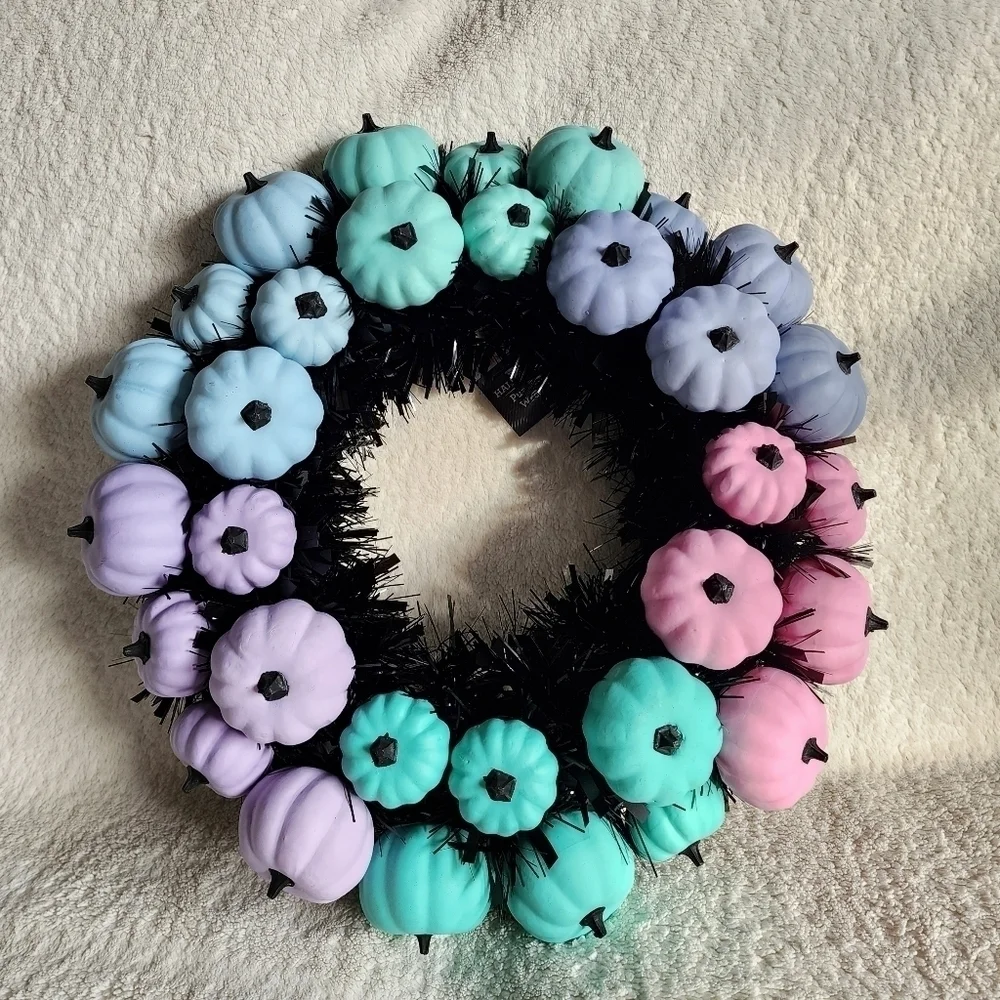 New fall Halloween Thanksgiving colorful Pumpkins wreath 17×17'